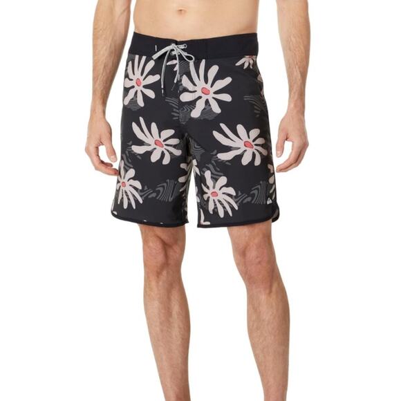 Quiksilver Men's Surfsilk Scallop Board Shorts Swim Trunks Black Floral Size 36 - Picture 1 of 8
